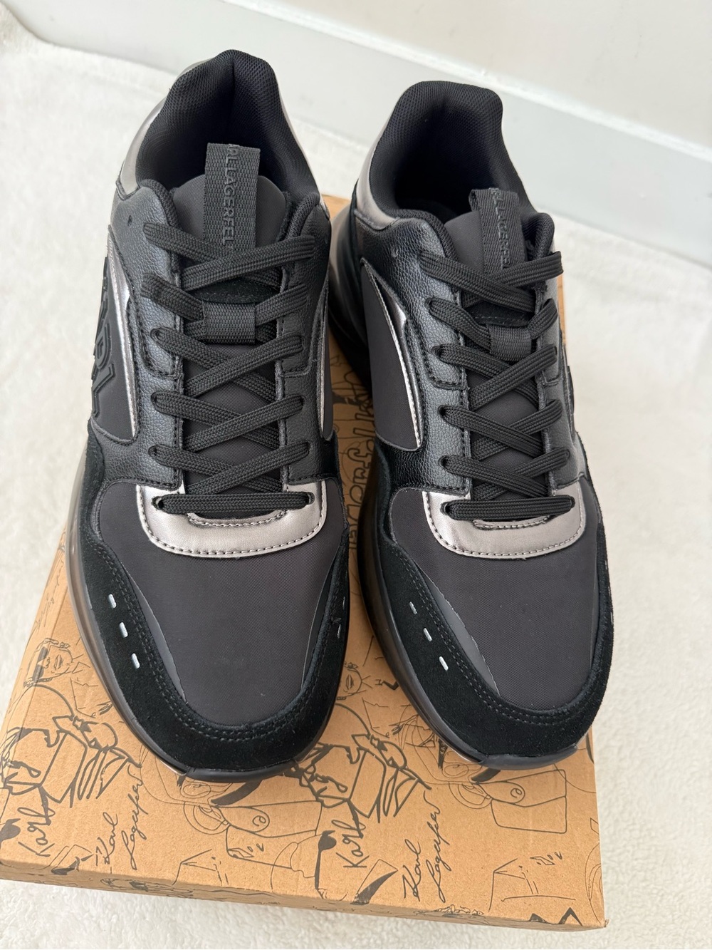 Karl Lagerfeld Men’s Black Sneakers with Silver Accents